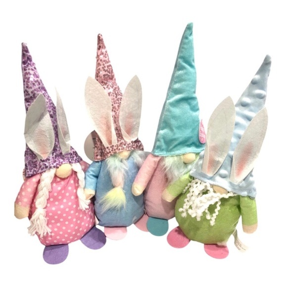 4pack cozy snuggly Easter bunny‎ theme pastel colored gnome plushies new - Picture 15 of 15